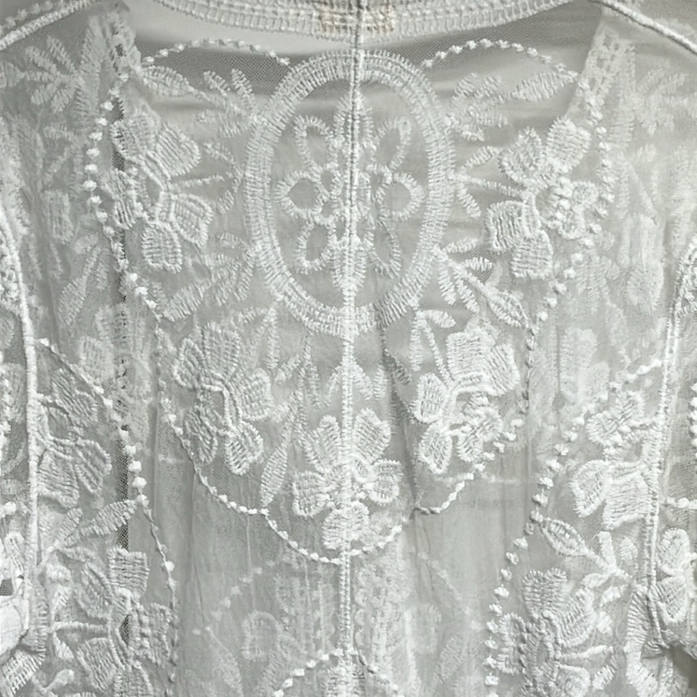 Dizzy Lizzy White Lace Cover Up One Size Boho Sheer Duster - Picture 8 of 10